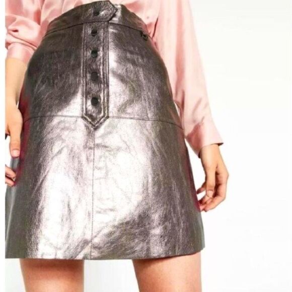 Bloggers Zara Leather Metallic Silver Aged Effect Skirt - Picture 5 of 11